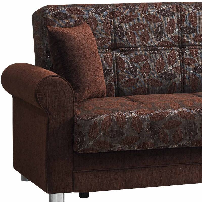 HomeRoots 89" Dark Brown Chenille Convertible Futon Sleeper Sofa And Toss Pillows With Storage