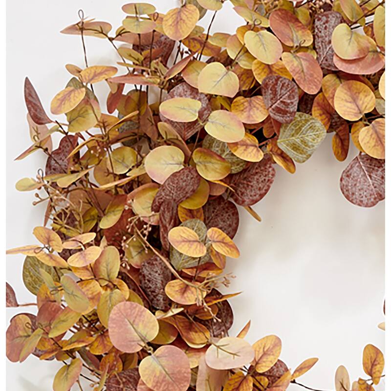 24" Fall Harvest Artificial Eucalyptus & Seed Wreath on Natural Twig Base