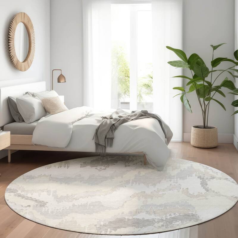 Premium Washable Super Soft Modern Ziggy Mayfield Rug - Ivory - 8' x 8'