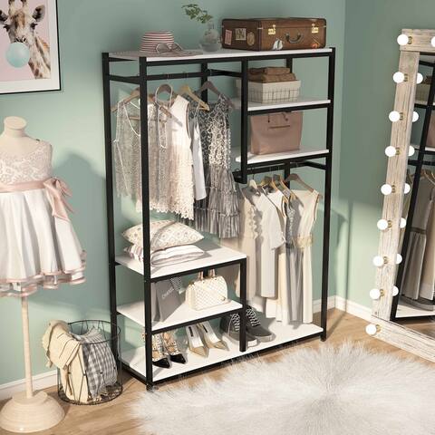 Double Hanging Rod Clothes Organizer with Storage Shelves