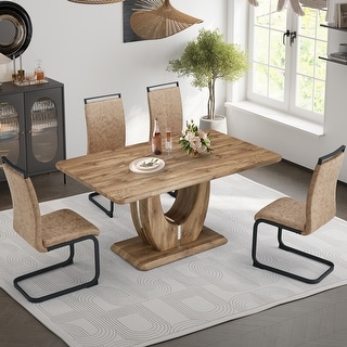 Modern 5 Pc Rectangular Dining Table Set with Faux Marble Tabletop ＆4 ...