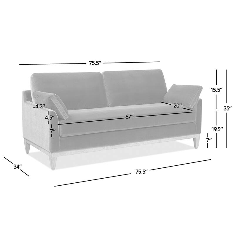 Pasadena 75.5" Velvet Modern Farmhouse Loose Pillow-Back Sofa