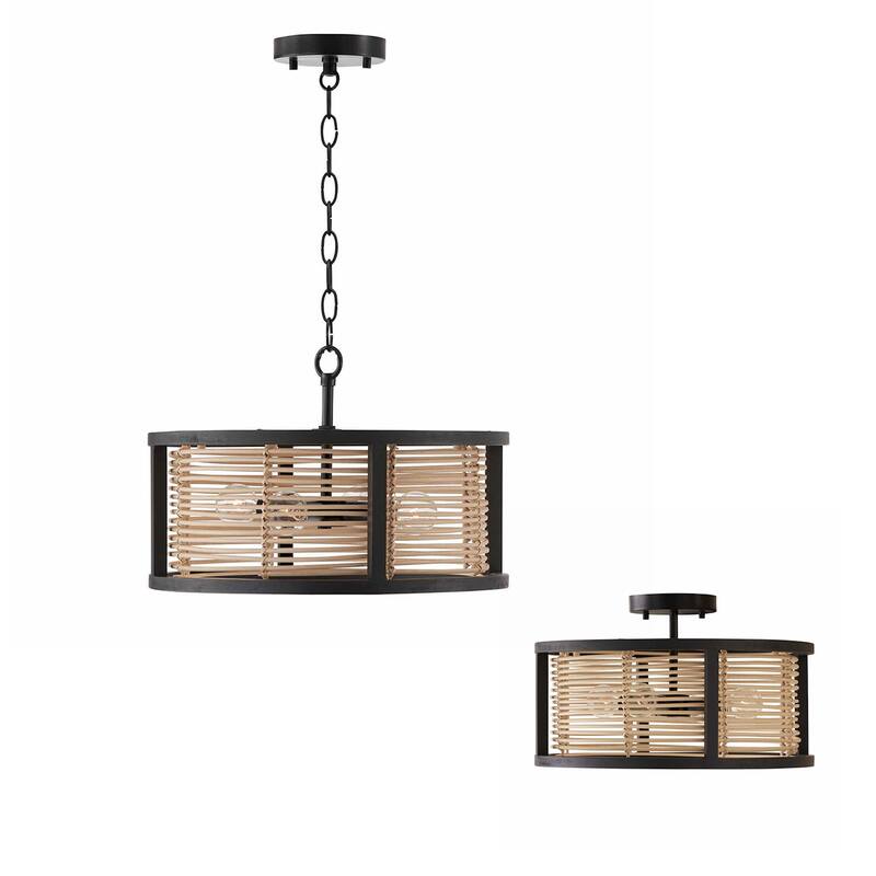 Rico 4-light Flat Black Convertible Pendant/ Semi-Flush Mount