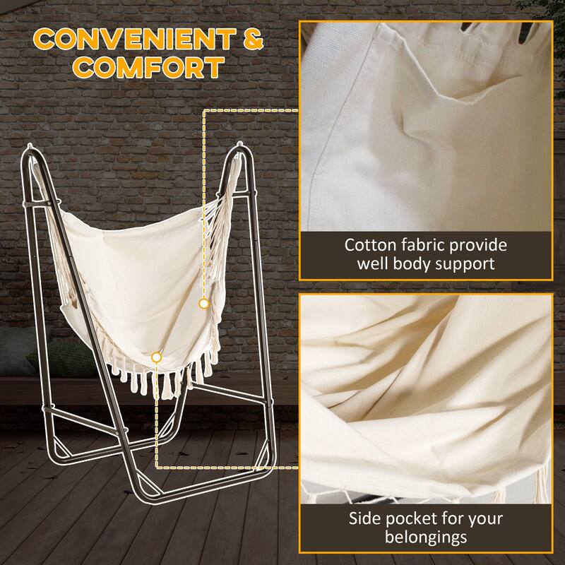 Patio Hammock Chair with U Shape Stand, Outdoor Swing Chair Hanging Chair Lounge Chair with Side Pocket