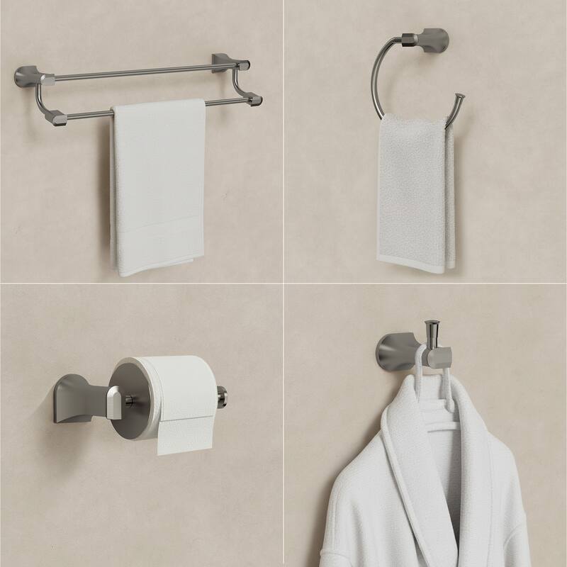 GRANDJOY 4-Piece Stainless Steel Bathroom Hardware Set with Wall Mount Double Towel Bar