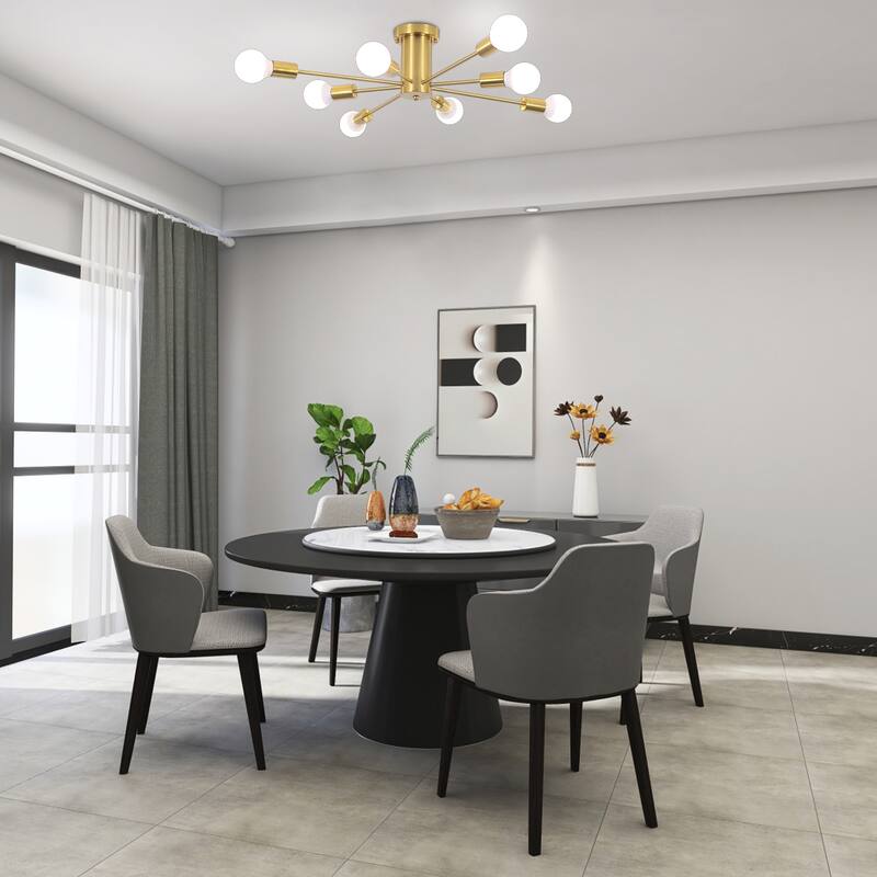 8-Light Sputnik Chandelier, Semi-Flush Mount Ceiling Light with Sputnik Shade for Living Room Kitchen Island Dining Foyer