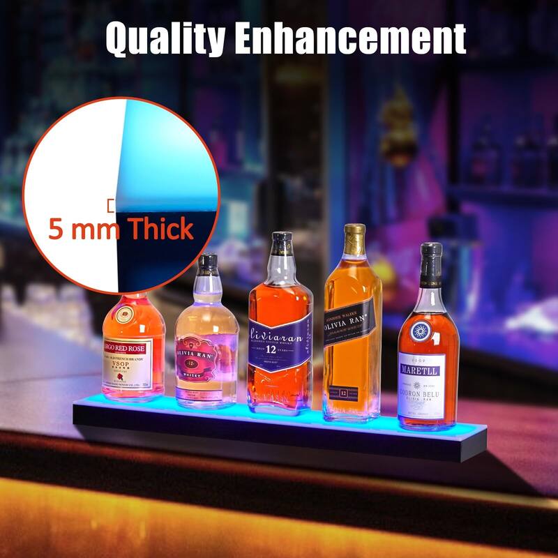 24 In LED Light-Up Wine Bottle Display Rack, Wall-Mounted Acrylic
