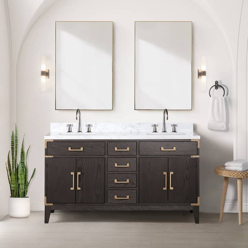 Lexora Laurel Bath Vanity, Carrara Marble Top, and Mirror