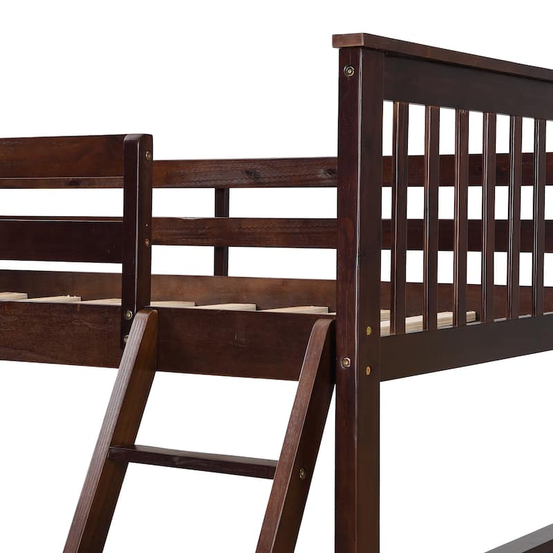 Dark Brown Twin over Full Solid Wood Stairway Bunk Bed