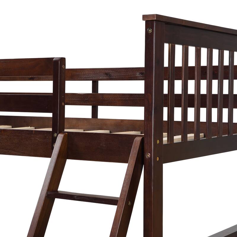 Twin Over Full Bunk Bed with Storage Drawers, Wooden Bunk Bed with Ladder and Safety Guard Rails -Espresso