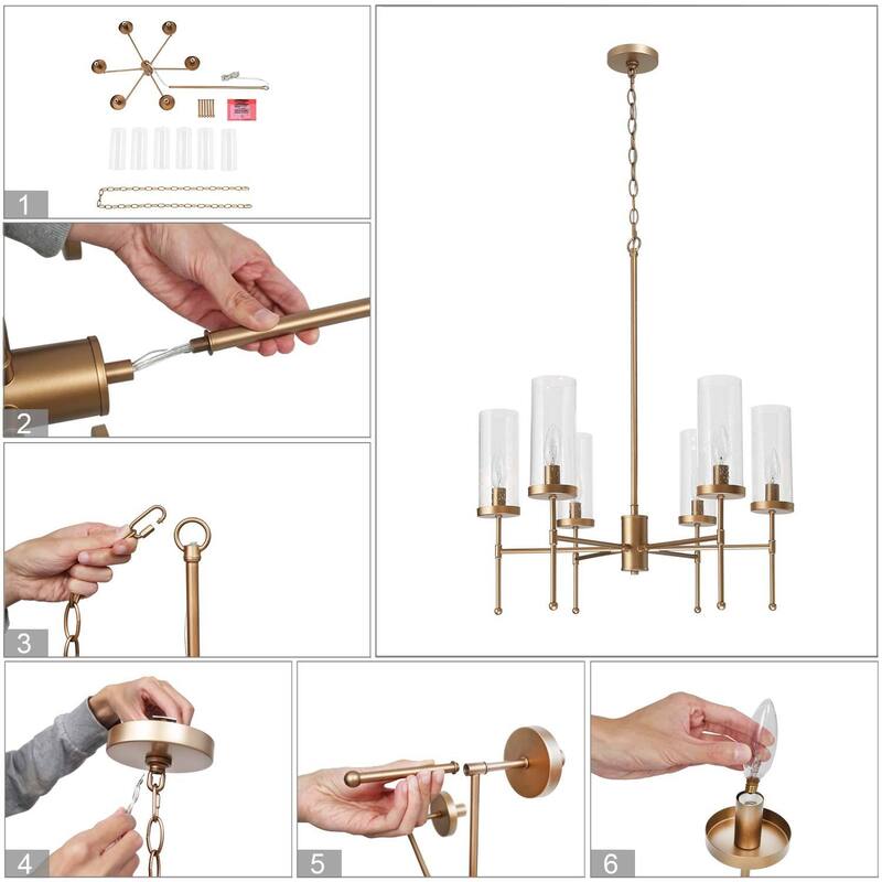 Mid-century Modern Gold 6-Light Glass Wagon Wheel Chandelier for Dining Room - D23'' x H30''