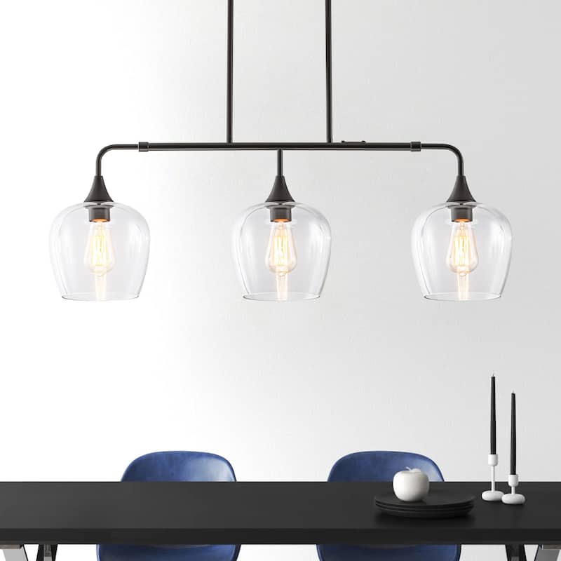 3-Light Modern Black/Gold Linear Kitchen Island Lights with Clear Glass Shade