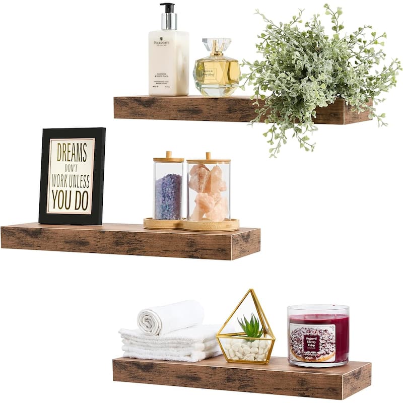 Floating Shelf Set, Rustic Wood Beach Style Hanging Wall Shelves - 16.25" L x 5.50" W X 1.5" H