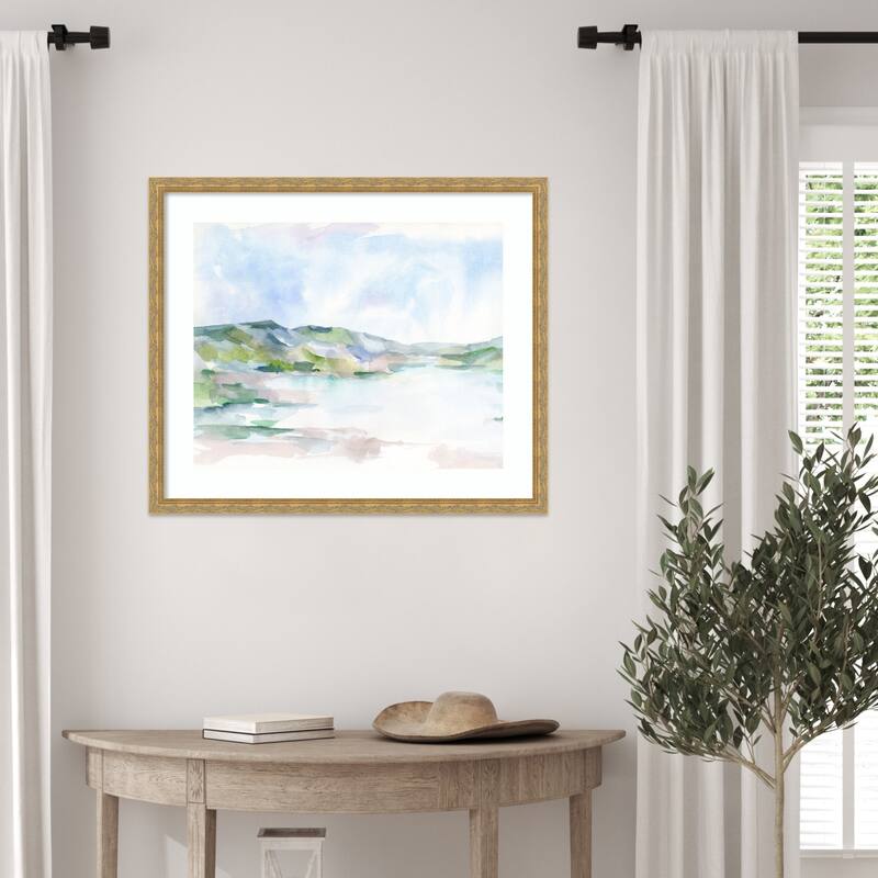 Pastel Seaside No. 1 by Ethan Harper Wood Framed Wall Art Print - Mila Dark Gold