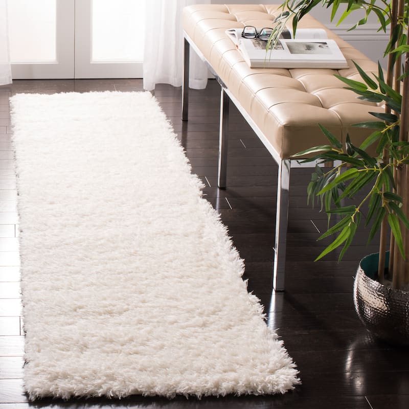 SAFAVIEH Madrid Shag Soledad Solid 2-inch Thick Rug - 2' x 8' Runner - Ivory