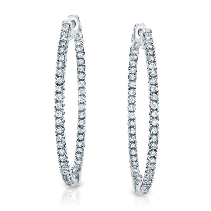 Auriya 14k Gold 2 carat TW Large Diamond Hoop Earrings - 1.8-inch (H-I, SI1-SI2) - White Gold