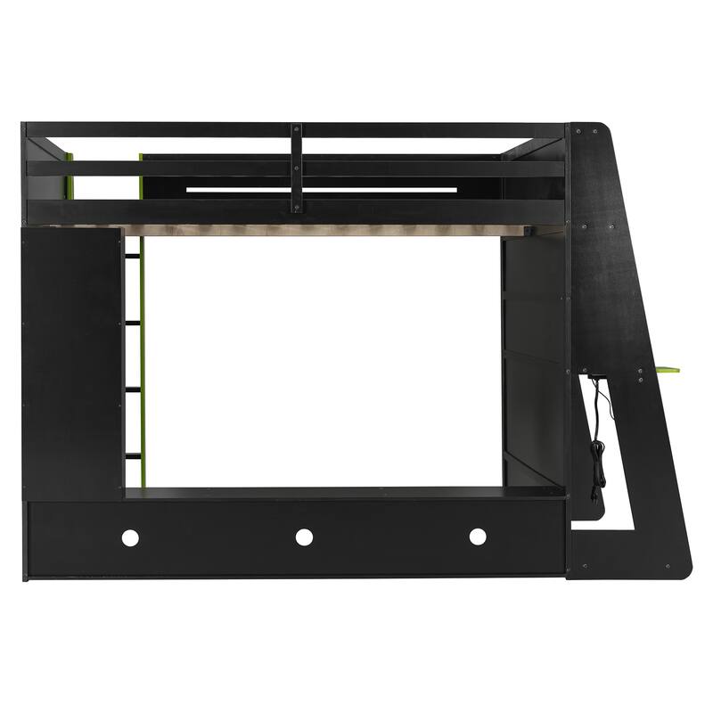 Full Size Esports Gaming Loft Bed Wood Frame Loft Bed with All-in-one Work Play Desk, Bookcase and RGB Ambient Light