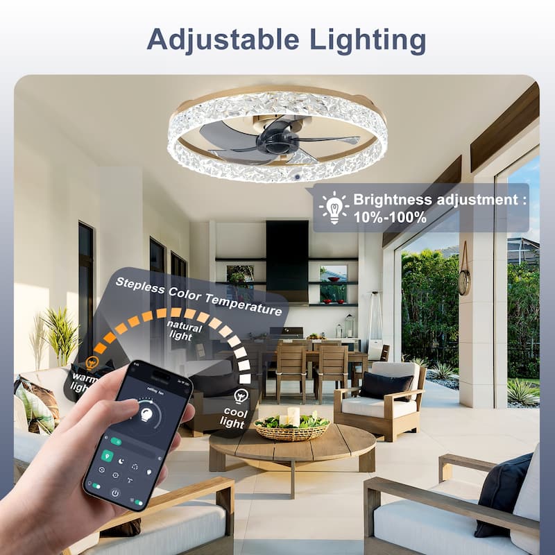 Low Profile Ceiling Fan with Light: 20-16 Inch, App Remote Control, Dimmable 3 CCT LED, 6 Wind Speeds, Ultra Quiet