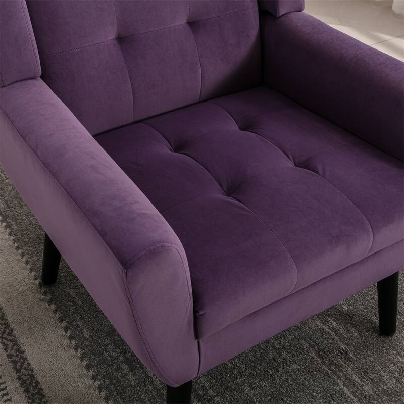 Stylish Upholstered Seating Armchair with Tapered Metal Legs, Single Sofa Chair Accent Chair with Flared Armrests, Purple