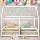 preview thumbnail 1 of 6, Twin Size House Shaped Platform Beds,2 In 1 Beds,Two Shared Beds White