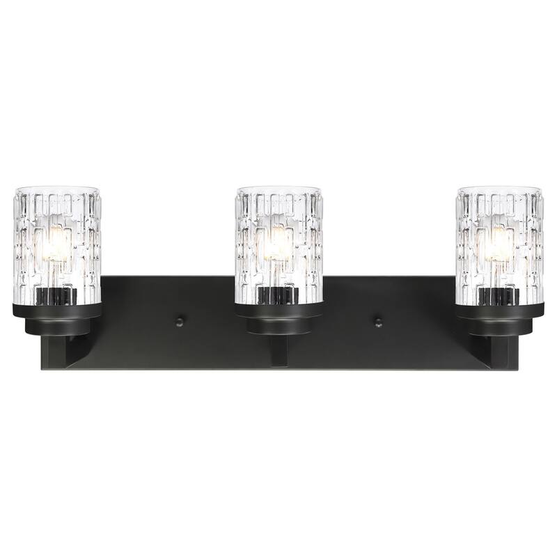 3-Light Bathroom Lighting, Modern Black Vanity Light Fixture Over Mirror, Industrial Fixture with Clear Grid Glass
