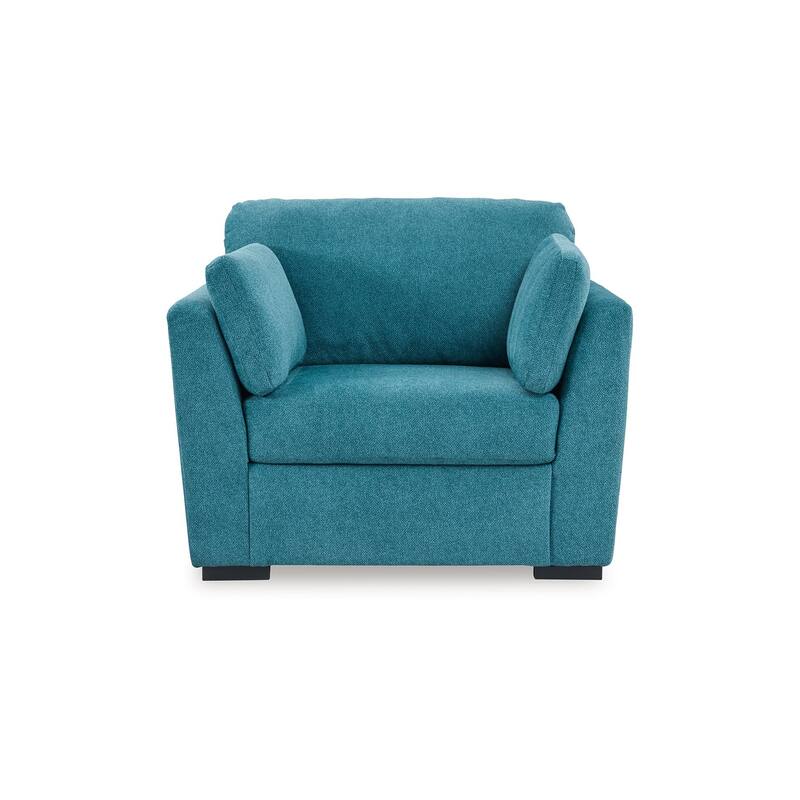 Viena Oversized Accent Chair, 2 Bolster Pillows, Teal Blue Faux Velvet