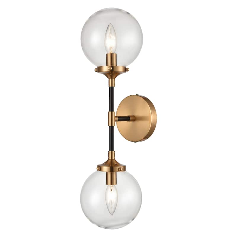 Boudreaux Metal and Glass Orb Sconce - 21 inch Tall - Matte Black with Antique Gold