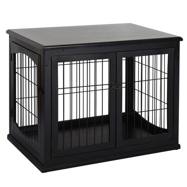Shop Pawhut 26 Wooden Decorative Dog Cage Pet Crate Kennel With Double Door Entrance A Simple Modern Design Overstock 31662549