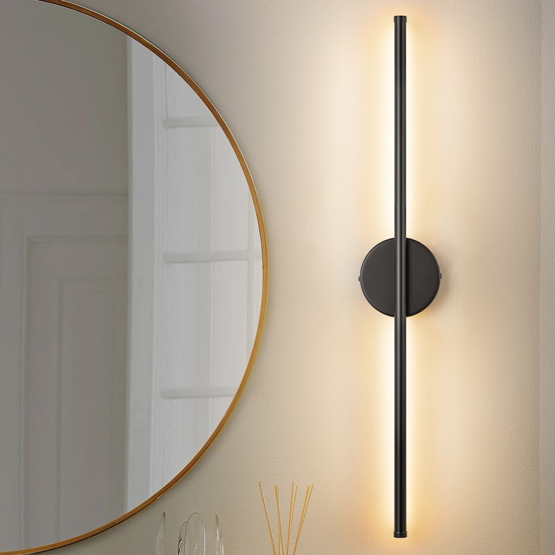 1-Light Modern Linear Aluminum Dimmable Integrated LED 3000K Warm Light Bathroom Vanity Lights for Mirror