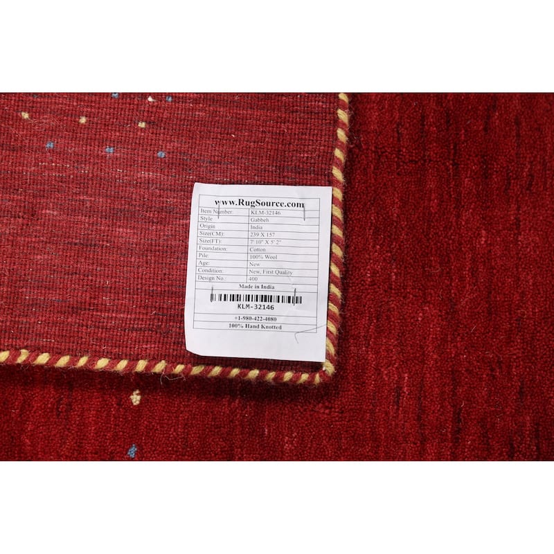 Tribal Red Gabbeh Oriental Area Rug Hand-Knotted Wool Carpet - 5'2"x 7'10"