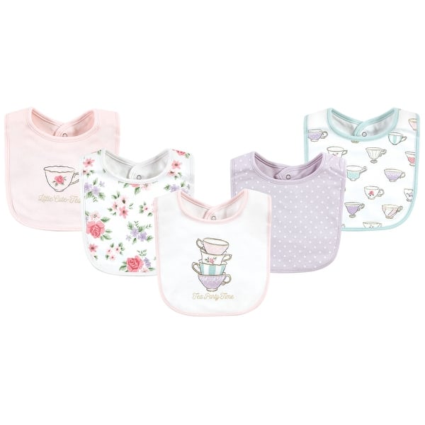slide 1 of 1, Hudson Baby Infant Girl Cotton Bibs, Tea Party, One Size - Tea Party - One Size One Size - Tea Party
