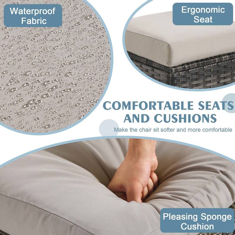 Outdoor Patio PE Wicker Ottoman with Cushion