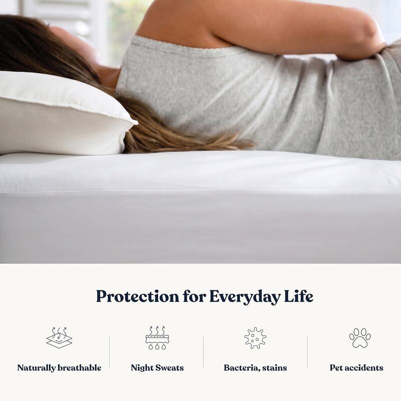 Delara Waterproof Mattress Protector, TPU Membrane, GOTS Certified Organic Cotton Surface, Noiseless & Breathable,19" Pocket
