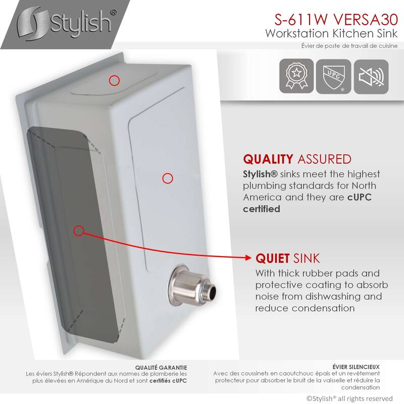 STYLISH 30 inches Workstation Single Bowl Undermount 16 Gauge Stainless Steel Kitchen Sink with Built in Accessories