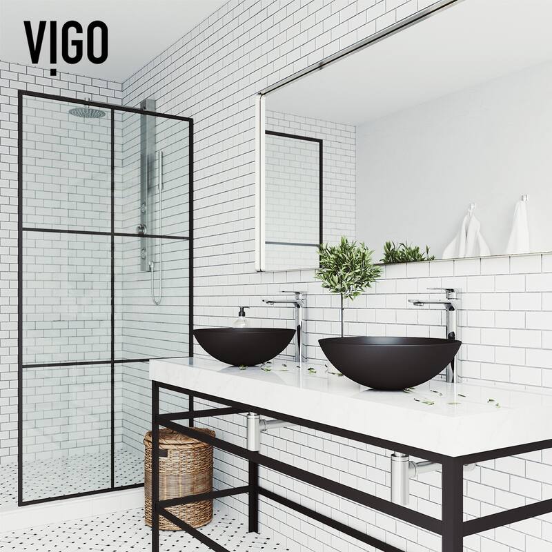 VIGO Cavalli 15"L x 15"W x 5"H Glass Round Vessel Bathroom Sink in MatteShell