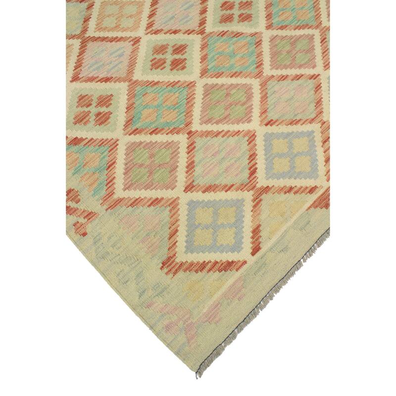 Sun Faded Flatweave Lela Red/Ivory Rug - 6'6" x 9'7"