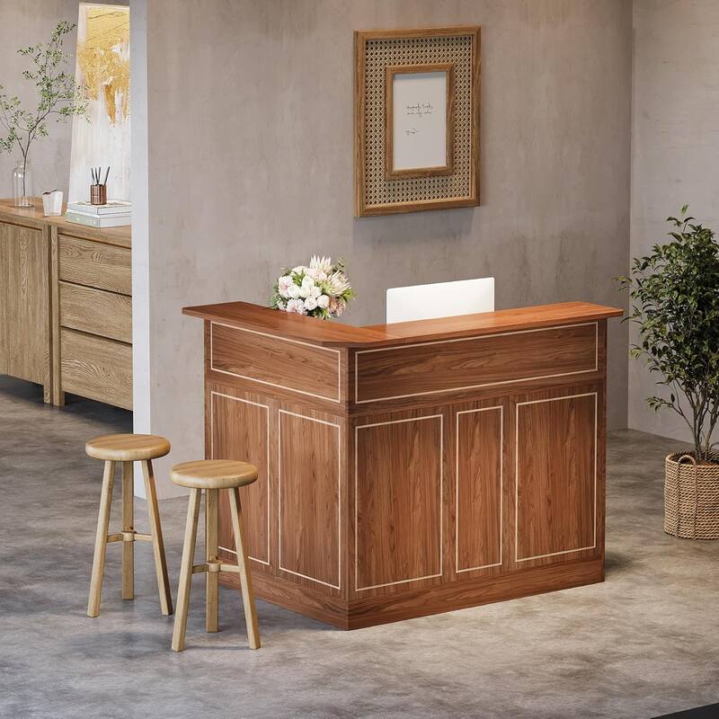 L Shaped Home Bar Cabinet Table with Stemware Racks, 4-Tier Corner Bar Unit Liquor Wine Bar Table
