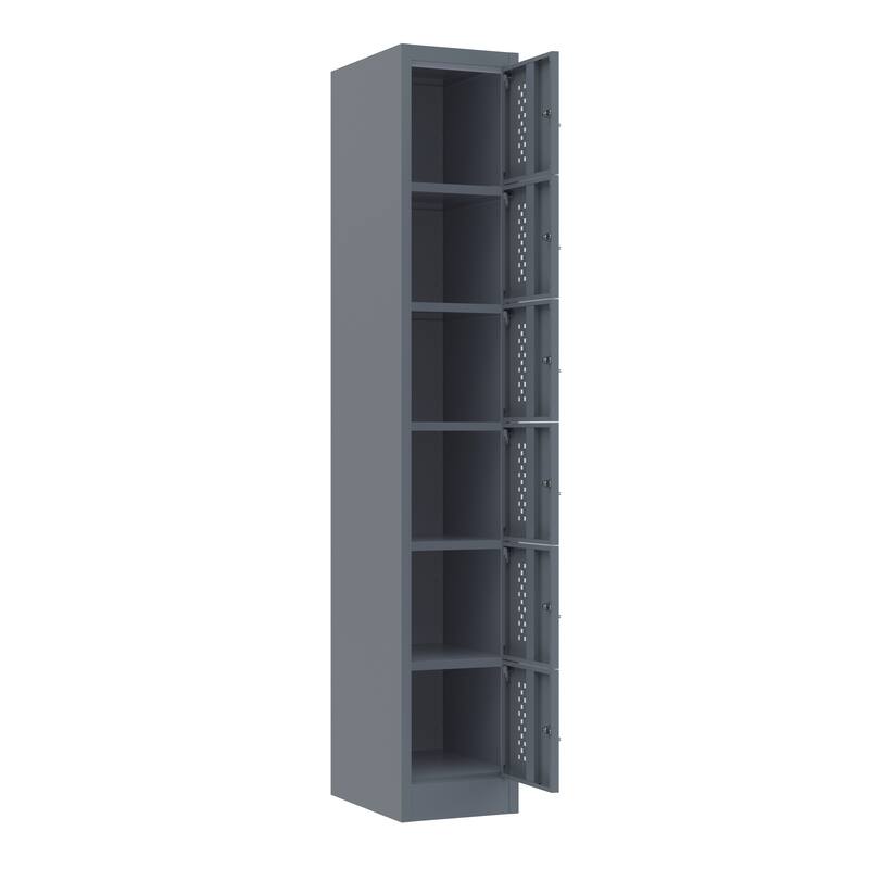 Roomfitters Metal Garage Storage Locker with 6 Separate Compartments, Ventilated Steel Cabinet, Gray Finish
