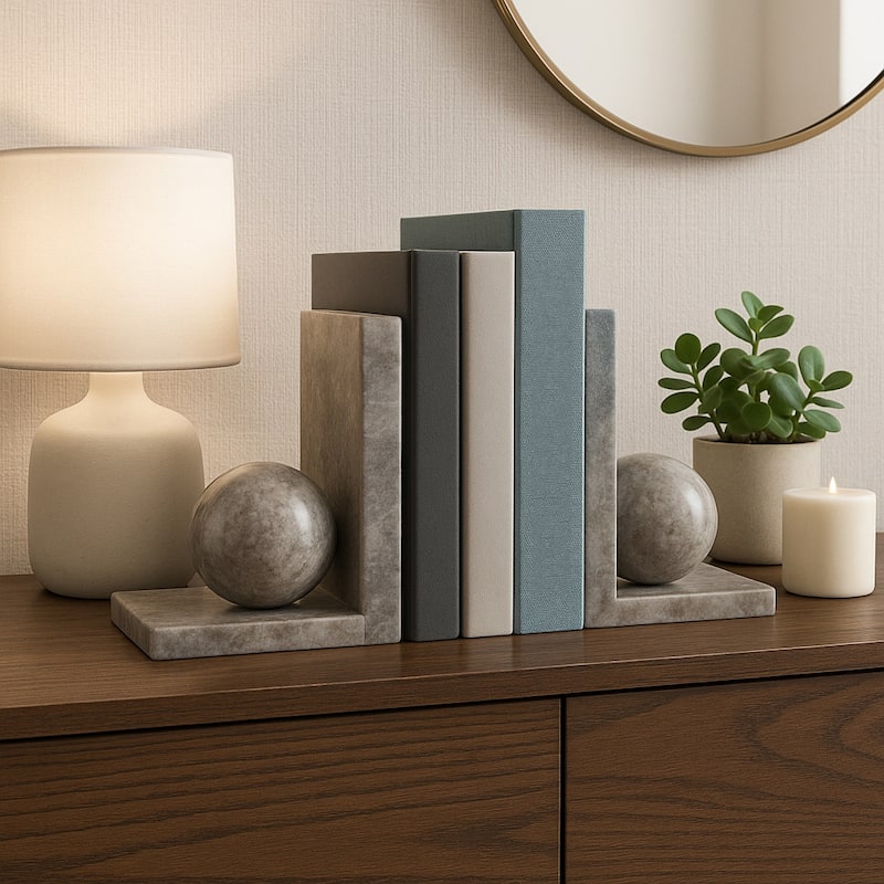 Decorative Bookends with Ball Orbs Accent - Set of 2, 6", Tan - 6.25"