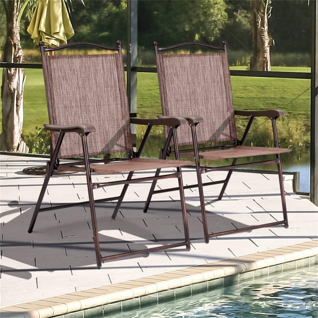 Patio Folding Sling Back Camping Deck Chairs (Set of 2)