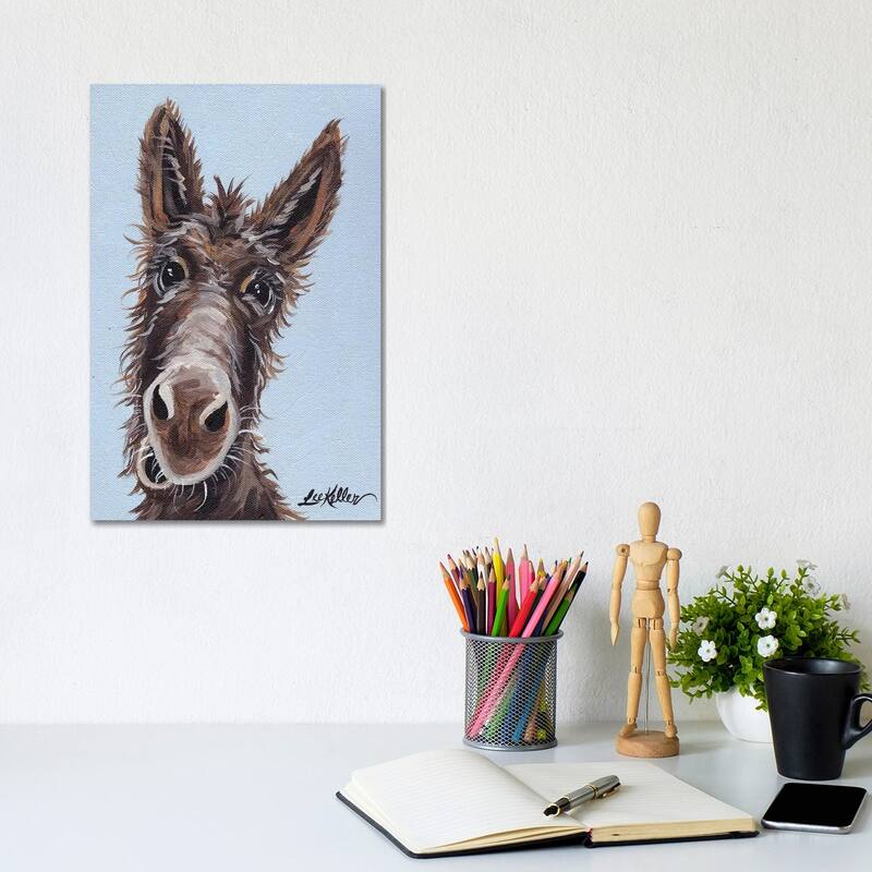 iCanvas "Rufus The Donkey On Blue Gray" by Hippie Hound Studios Canvas Print - 12x8x0.75
