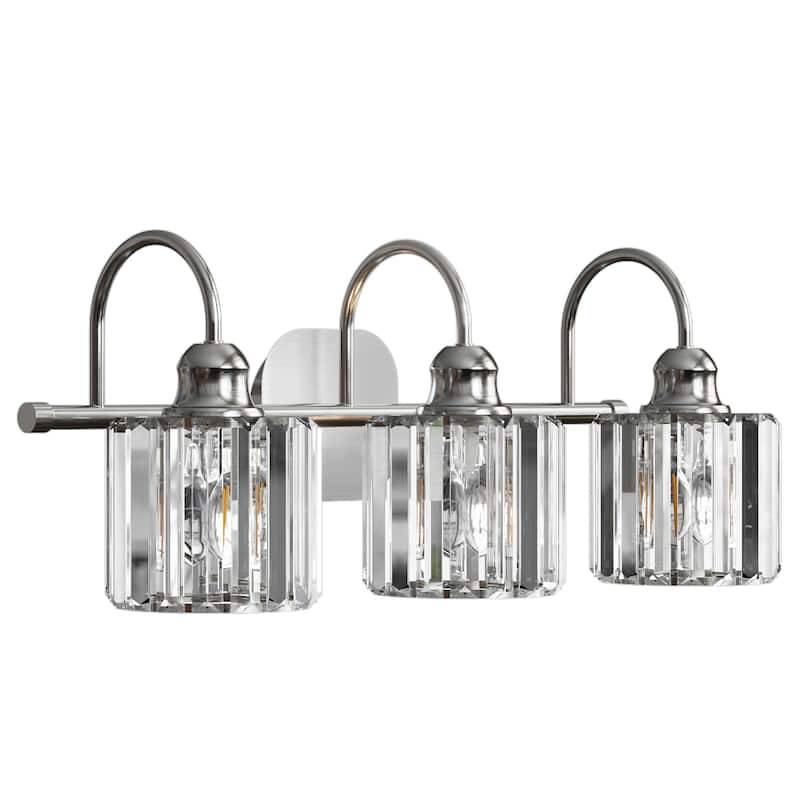 ExBrite Modern Rose Gold Dimmable Bathroom Crystal Vanity Lights - Silver - 3-Lights