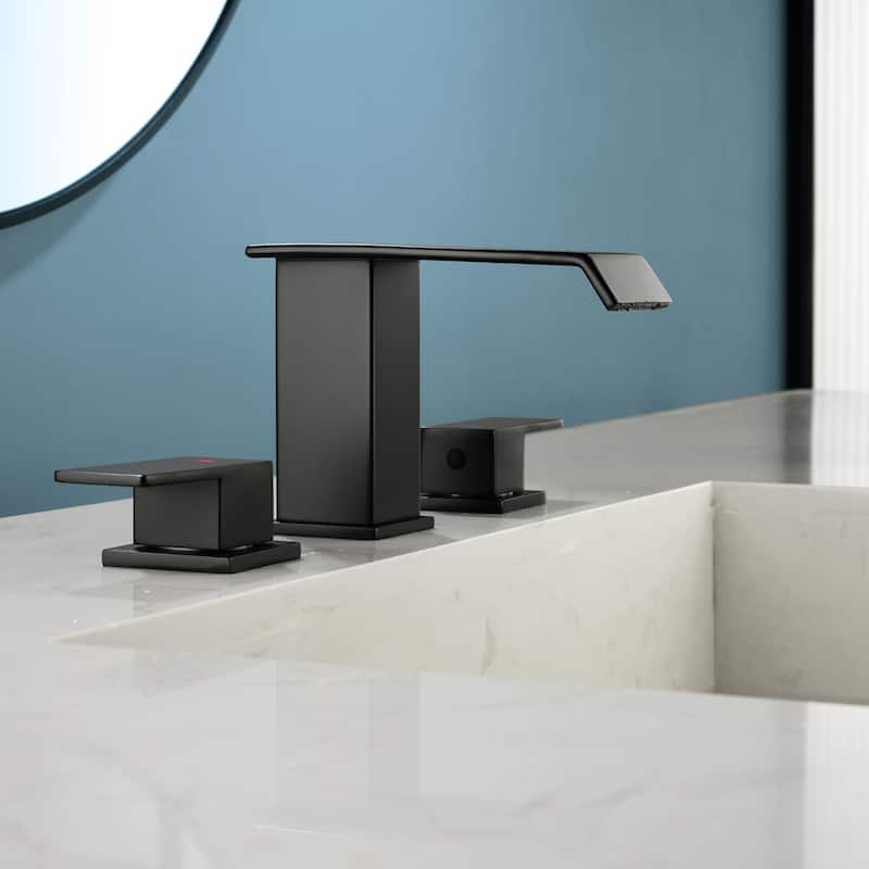 8 Inch Widespread Waterfall Bathroom Faucet with Drain Assembly Kit Modern Double Handle 3 Holes Bathroom Sink Basin Vanity Taps