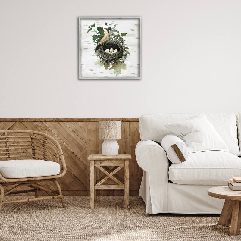 Stupell Vintage Bird Nest & Flora Framed Giclee Art Design By Susan Arnot