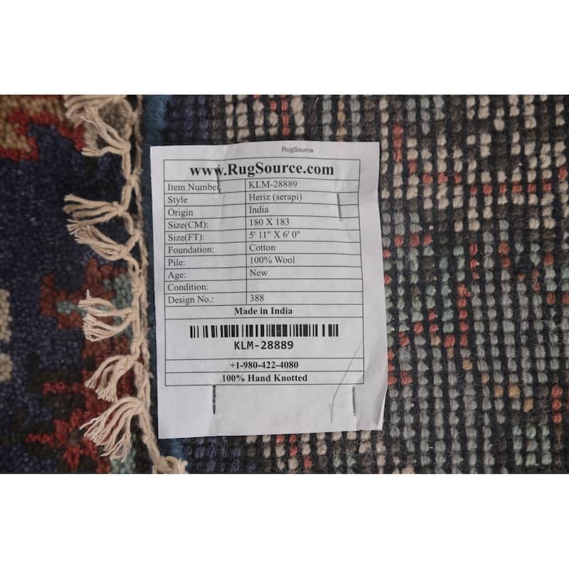 Blue Heriz Serapi Oriental Octagon Area Rug Wool Carpet - 6'0"x 5'11"