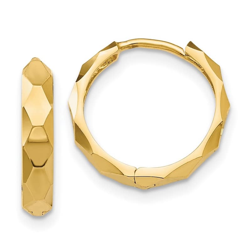 Curata 14k Yellow Gold Polished Hinged Beveled Huggies Hoop Earrings (3mm x 14mm)