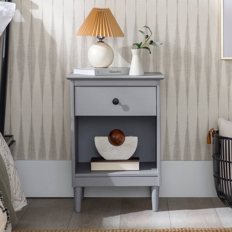 Classic 1-Drawer Solid Wood Nightstand with Cubby for Living Room, Bedroom and Office - Caramel
