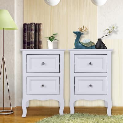 2pcs White NightStands With 2 Drawers