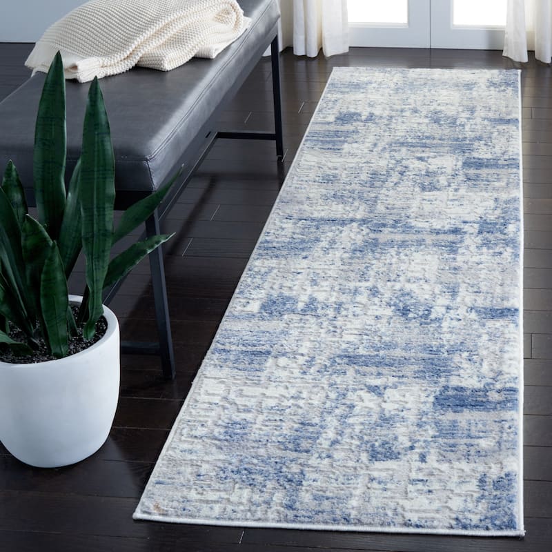 SAFAVIEH Amelia Marjolene Modern Abstract Rug - 2'2" x 6' Runner - Navy/Light Grey