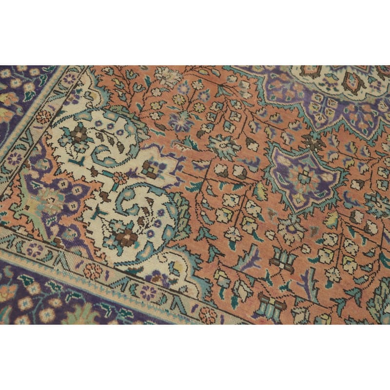 Hand Knotted Oriental 100% Wool Carpet Traditional Floral Oranges & Rust Tabriz Area Rug - 9' 9'' X 6' 7''